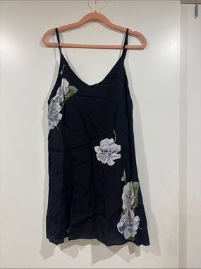 Reformation Black Floral Slip dress with Lavender Embroidery